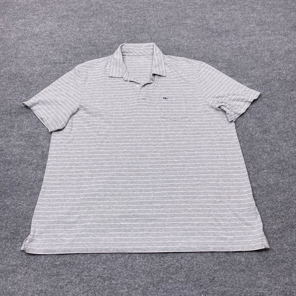 Vineyard Vines Shirt Mens XL Gray Striped Pima Cotton Classic Fit Short Sleeve